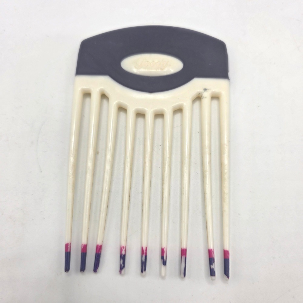 Vintage Goody Hair Pick Wide Tooth Comb Purple Cream Rubber Grip Retro Styling